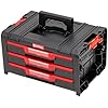 Qbrick System Werkzeugkoffer Werkzeugkasten Leer Werkzeugkiste PRO Drawer 3 Toolbox 2.0 Basic Schwarz Rot 450 x 310 x 244 mm