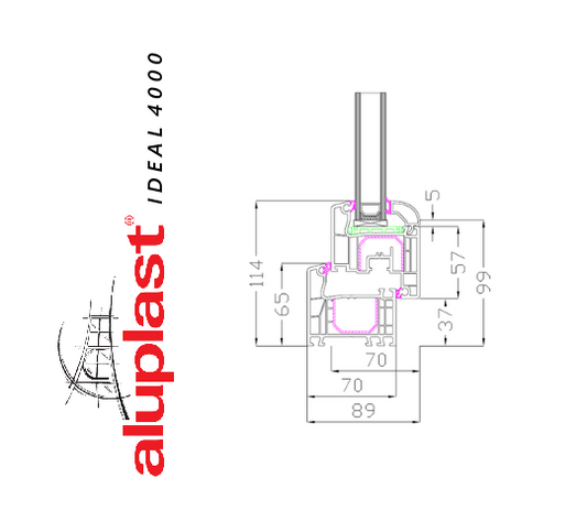 Aluplast Ideal 4000, 1-Flügel, Breite 600mm x ( 400 - 1150mm )